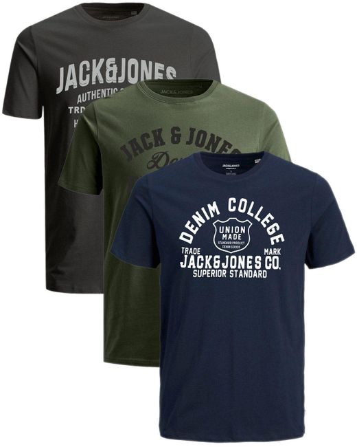 Jack & Jones Print- (Spar-Set, 3er-Pack) Big Size Shirt, Übergröße aus Baumwolle in Green für Herren