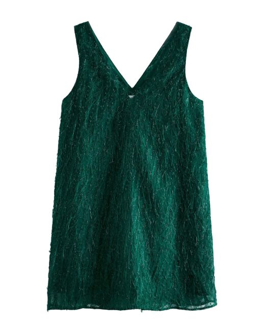 Next Green Glitzerndes, ärmelloses Minikleid mit Federn (1-tlg)