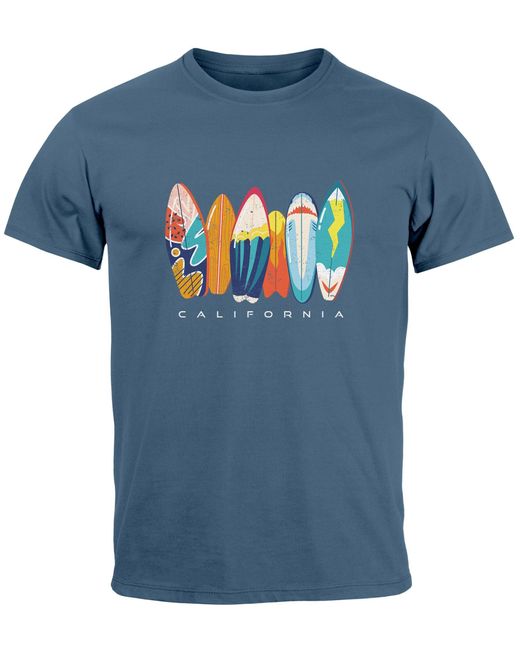 Neverless T-Shirt California Surfboards Surfing Motiv Printshirt mit Print in Blue für Herren
