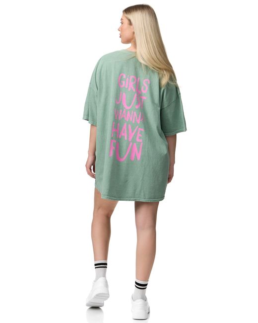 Worldclassca Green Oversized Girls Print T-Shirt lang Tee Sommer Oberteil