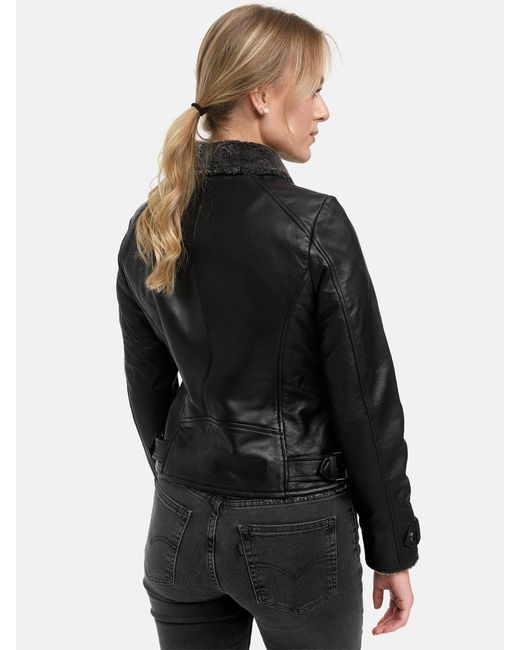 Tazzio Black Lederjacke F511 gefütterte Jacke mit coolen Zipper-Details & Reverskragen