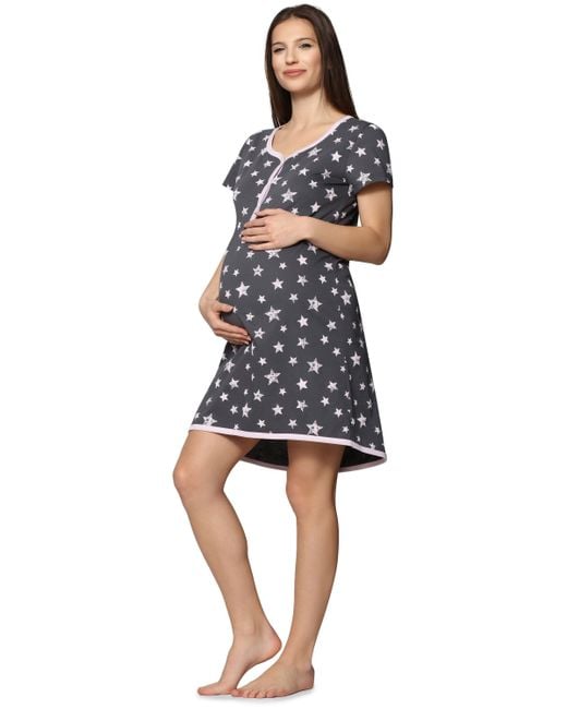 Be Mammy Black Umstandsnachthemd Umstands Nachthemd mit Stillfunktion BE20-175 (1-tlg)