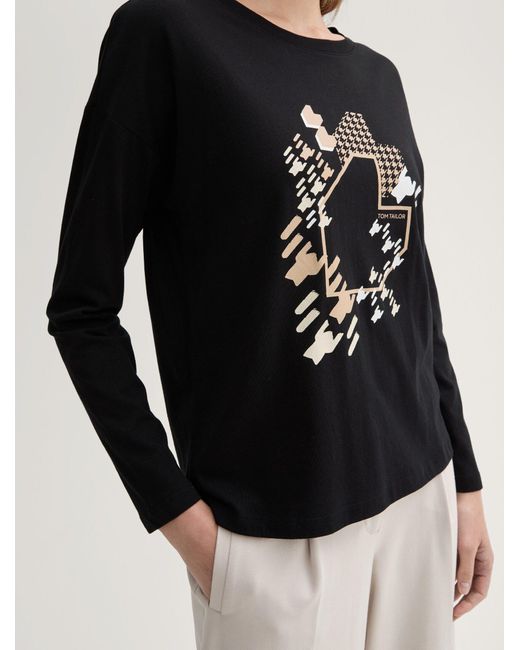Tom Tailor Black Print Langarmshirt aus Bio-Baumwolle
