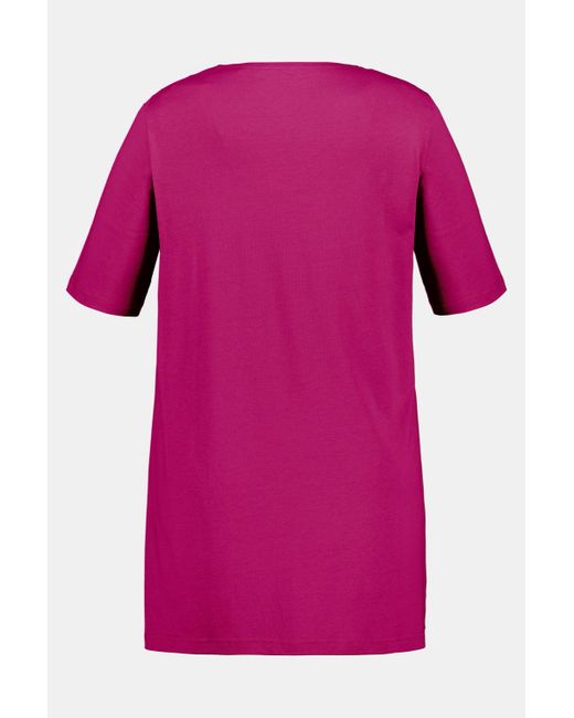 Ulla Popken Red T-Shirt Zierfalten A-Linie Rundhals Halbarm Modal