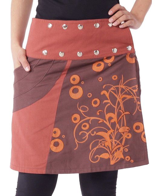 PUREWONDER Red Wickelrock Rock mit Druckknöpfen und Tasche sk175 Baumwolle Einheitsgröße