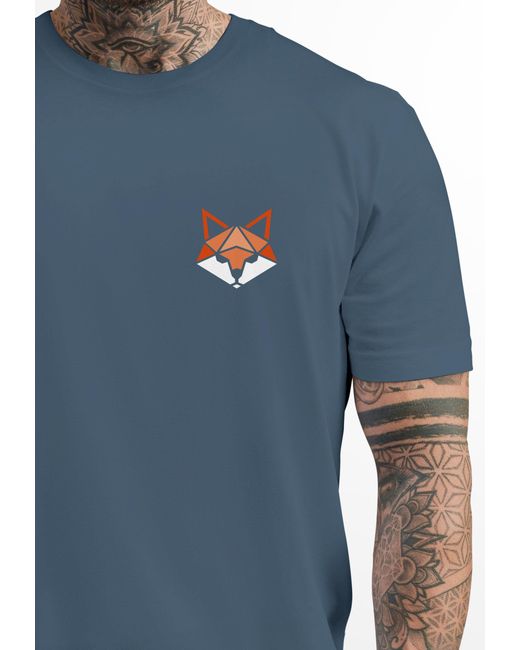 Neverless T-Shirt Fuchsmotiv Brustlogo Aufdruck Tiermotiv Polygon-Style mit Print in Blue für Herren