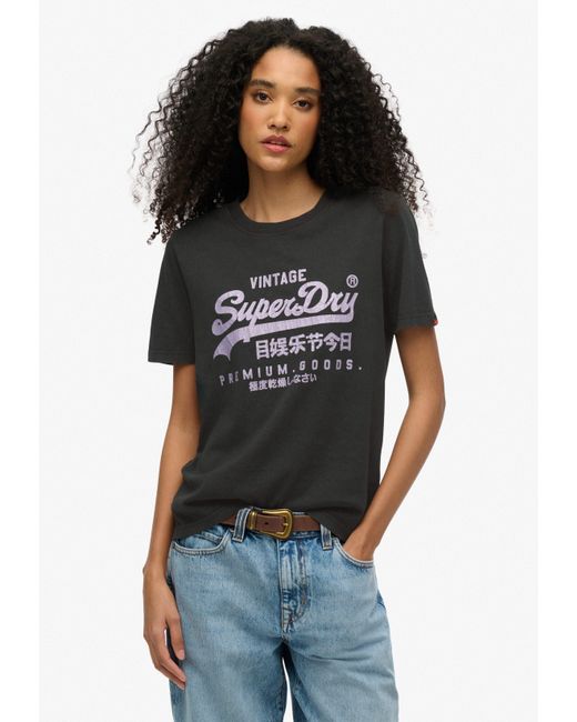 Superdry Black Kurzarmshirt VL METALLIC RELAXED TEE
