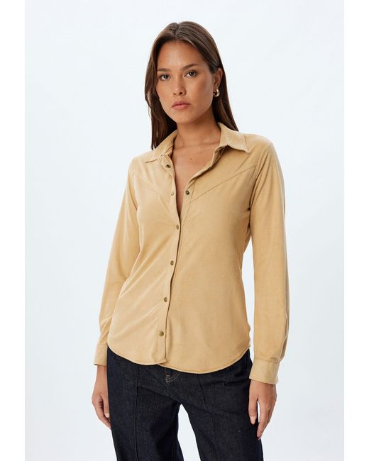 Koton Natural Langarmshirt Hemdkragen Langärmelig