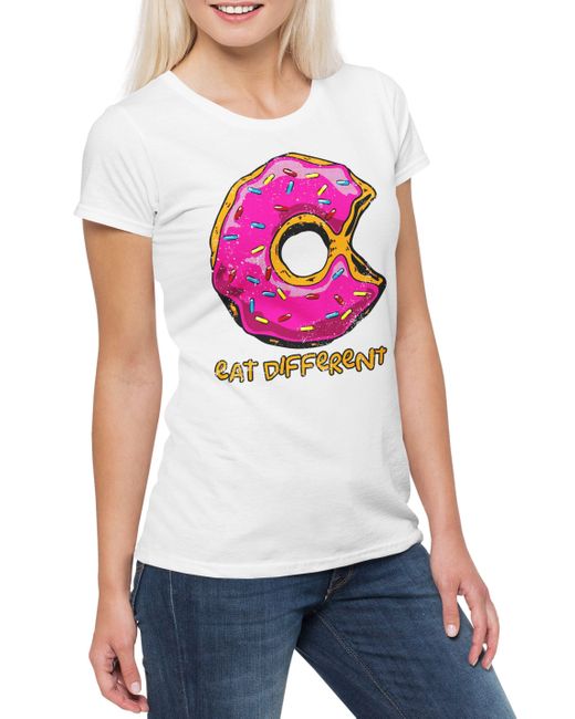 Urban Backwoods Gray Print- Eat Different II T-Shirt Donut Fun Computer Think Anders Denken