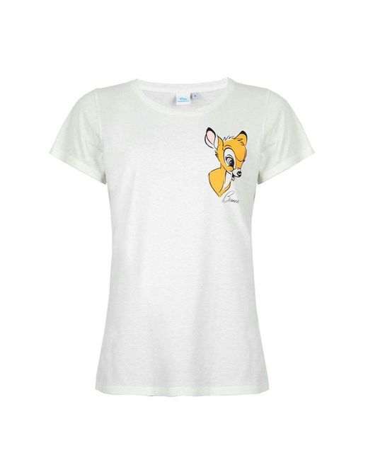 Disney White Print- Bambi Classic kurzarm T- Shirt Gr. XS bis XL, 100% Baumwolle