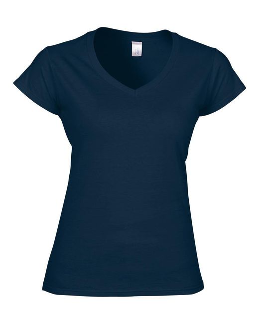 Gildan Blue T-Shirt -Neck V-Ausschnitt Baumwolle Shirts Lady Fit
