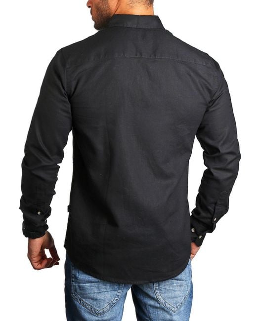 Carisma Langarmhemd Leinen Baumwoll Mix Casual Hemd 8529 Regular Button-Down-Kragen Langarm Uni in Black für Herren