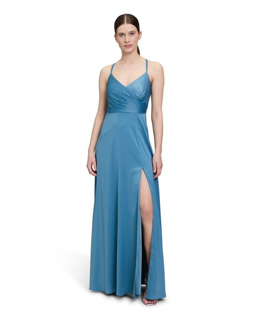 Vera Mont Blue Abendkleid mit V-Ausschnitt Schlitz