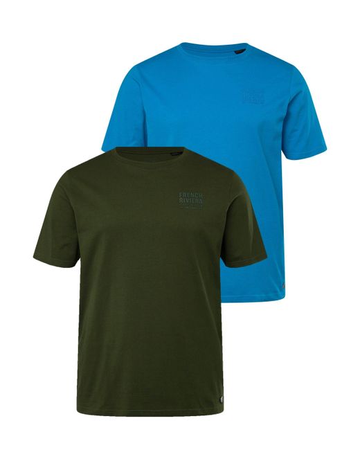 JP1880 Shirt T-Shirts im 2er-Pack Halbarm Brust-Print in Blue für Herren