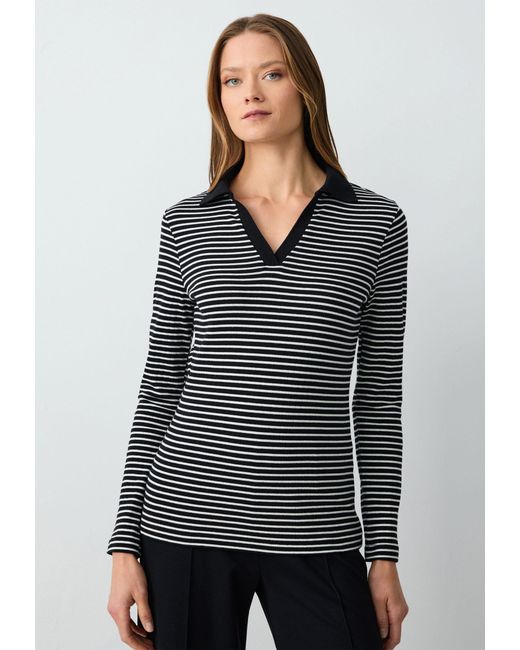 Jimmy Key Gray Blusentop Poloshirt mit normaler Passform schwarze Bluse