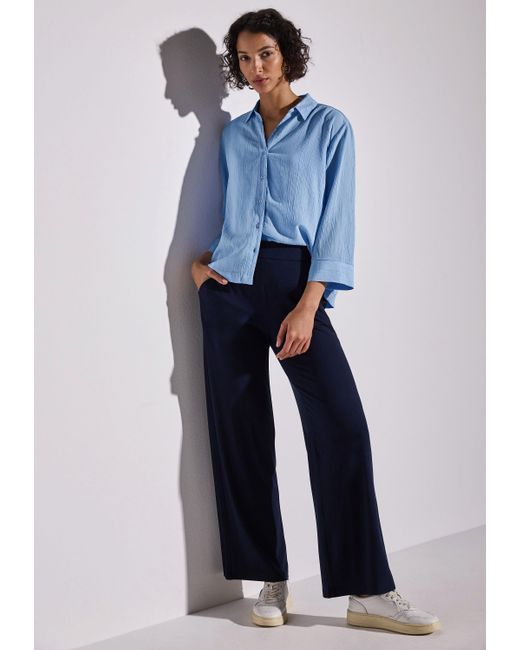 Street One Blue Crinkle-Hemdbluse (1-tlg)