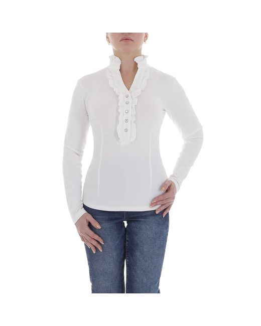 Ital-Design White Langarmbluse Elegant (85915901) Rüschen Stretch Top & Shirt in Weiß