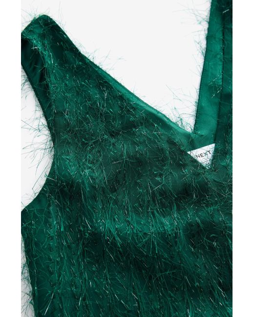 Next Green Glitzerndes, ärmelloses Minikleid mit Federn (1-tlg)