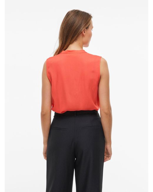 Vila Red Blusenshirt Ärmellose mit -Ausschnitt und Kragen VIROSA V-NECK S/L TOP