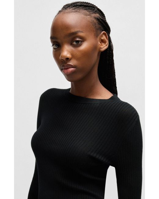 HUGO Black Strickpullover Somy_B mit asymetrischem Saum