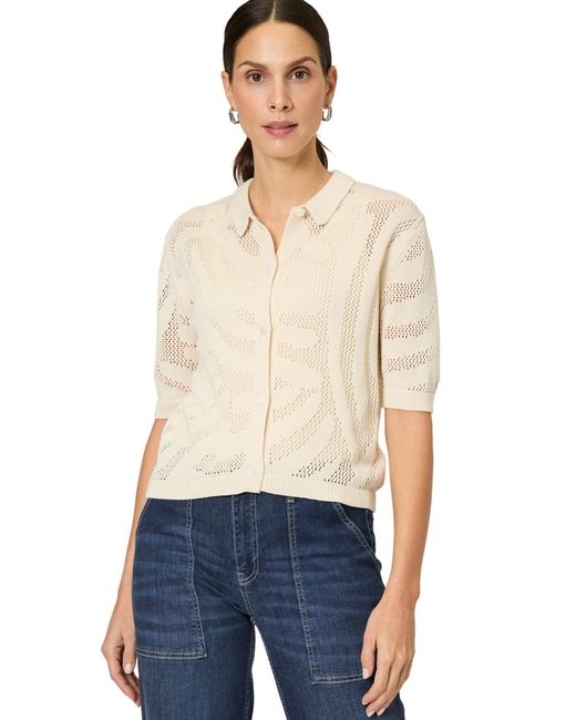 Zero White Strickjacke gehäckelt Knopfleiste (1-tlg) Lochmuster