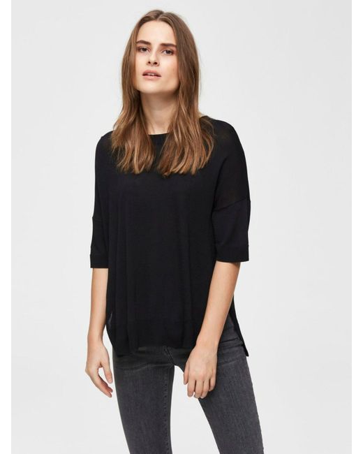SELECTED Black T-Shirt Wille (1-tlg) Plain/ohne Details