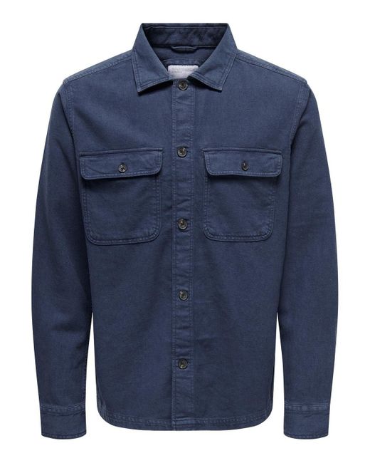Only & Sons Langarmhemd ONSOLIVER TWILL OVERDYE OVERSHIRT BF in Blue für Herren