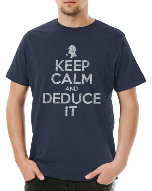 Urban Backwoods Print- Keep Calm And Deduce It T-Shirt Sher Series Fun Locked Sherlock in Blue für Herren