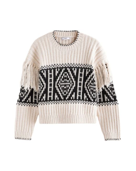 Next White Norwegerpullover Strickpullover mit Fairisle-Muster und Fransen (1-tlg)