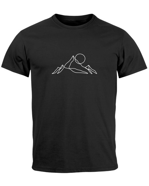Neverless T-Shirt Berge Wandern Brustprint Aufdrucke Gebirge Outdoor mit Print in Black für Herren