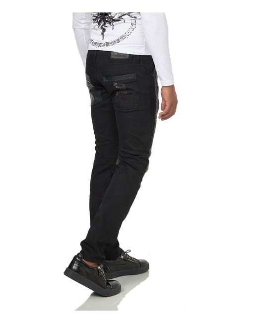 KINGZ Slim-- Rockige Biker Jeans in Regular-Fit Schwarz 29W/34L in Gray für Herren