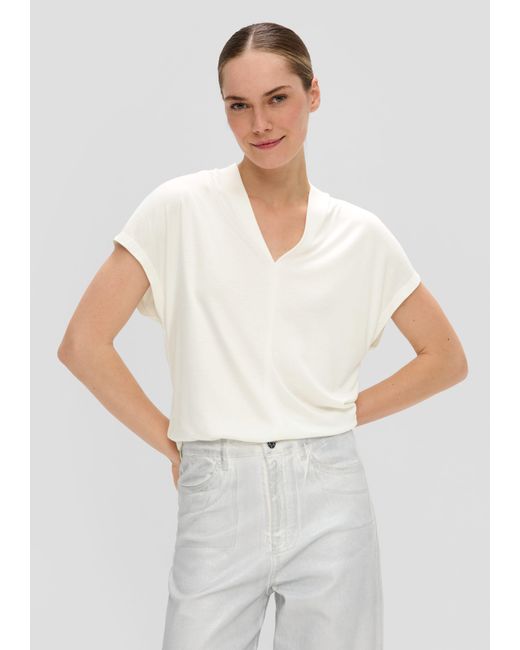 S.oliver White Kurzarmshirt Viskose-Shirt mit V-Ausschnitt