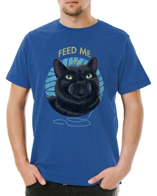 Urban Backwoods Print- Feed Me Cat T-Shirt Royalblau Größe L in Blue für Herren