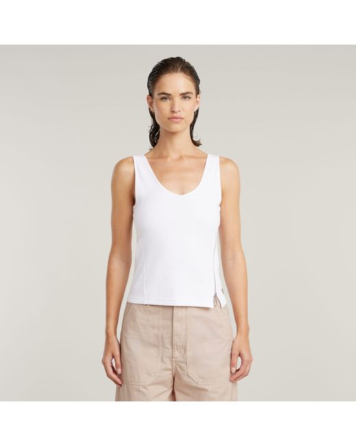 G-Star White Trägertop Asymmetrical Zip mit Reißverschluss