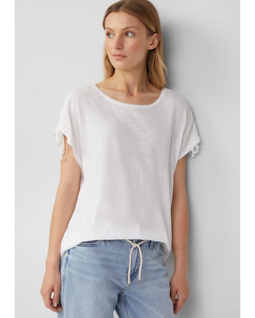 S.oliver White Shirttop T-Shirt mit Flammgarnstruktur und Raffung