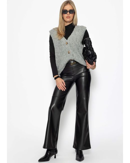 SassyClassy Gray Kurzweste Oversize Strickweste mit Knöpfe Elegant Lässigere Weste aus Grobstrick Khaki Hellgrau