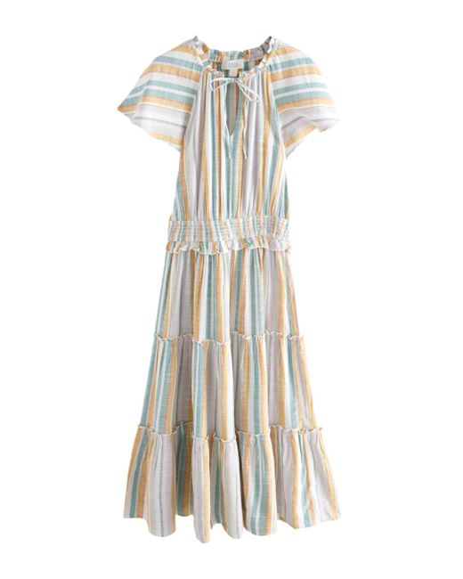 Next White Gestuftes Midikleid mit Elastikbund + Flatterärmel (1-tlg)