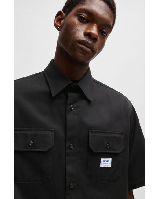 HUGO Kurzarmhemd Ekyno oversize in Black für Herren