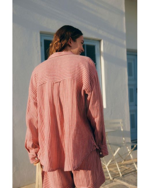 Next Pink Langarmbluse Bluse aus 100 % Leinen (1-tlg)