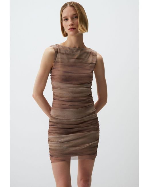 Jimmy Key Brown U-Boot-Ausschnitt Ärmellos Mesh Minikleid