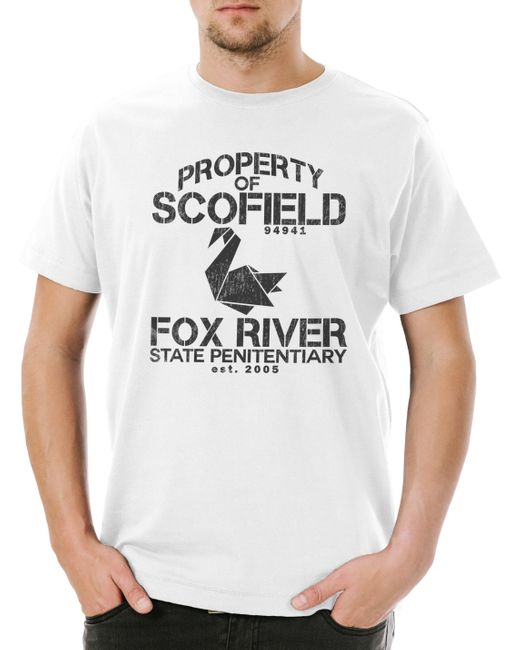 Urban Backwoods Print- Property Of T-Shirt Prison Michael Logo Symbol Zeichen in White für Herren