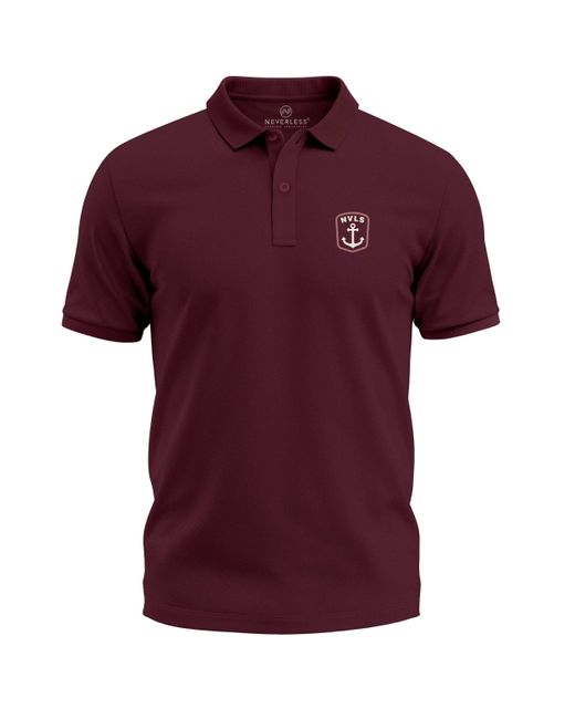 Neverless Poloshirt Anker Wappen Logo– Kurzarm Polo Sommer mit Print in Red für Herren