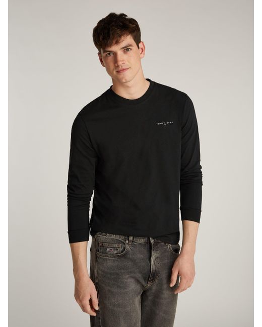 Tommy Hilfiger Langarmshirt TJM SLIM LINEAR CHEST LS TEE EXT in Groß Größen, Logodruck in Black für Herren
