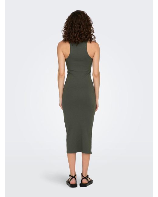 ONLY Green Shirtkleid Figurbetontes Bodycon-Kleid Geripptes Midi Dress Ärmellos (lang) 7587 in Olive