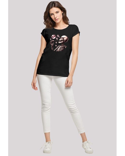 F4NT4STIC Black Shirt Niedliches Goth Skelett Herz Seifenblasen Premium Qualität