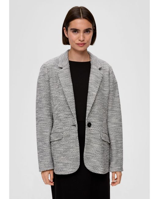 S.oliver Gray Jackenblazer Bouclé-Blazer aus Baumwollmix