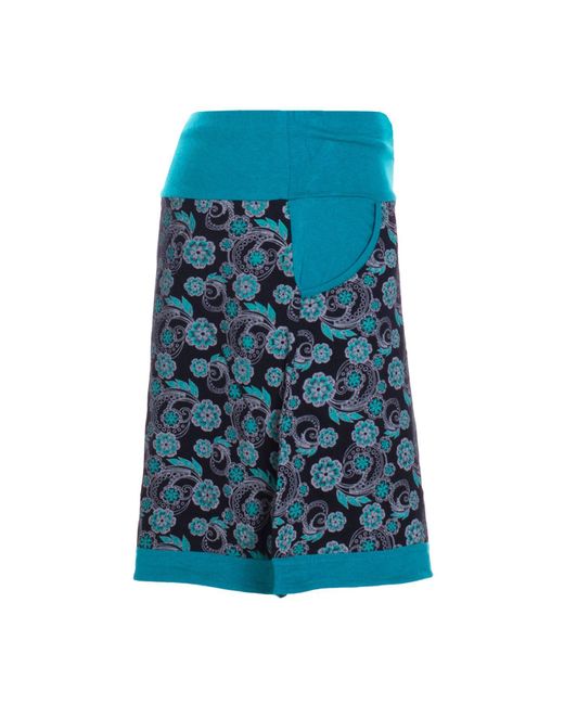 Vishes Blue Minirock Mini-Rock Baumwolle Blumen-Muster Drawstring-Bund