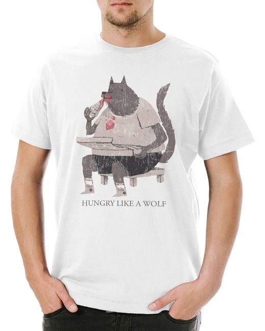 Urban Backwoods Print- Hungry Like A Wolf T-Shirt Weiß Größe L in White für Herren