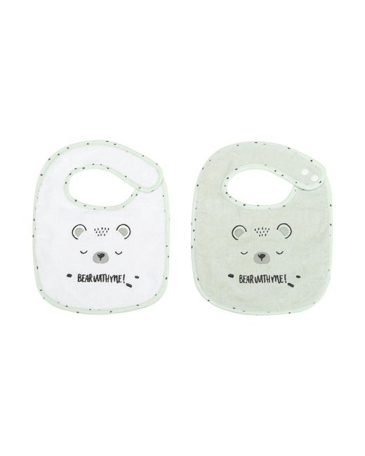 Kikkaboo White Lä Babylätzchen 2er Set Bär 23x31, (1-St), Frottee Druckknopf, 100% Baumwolle