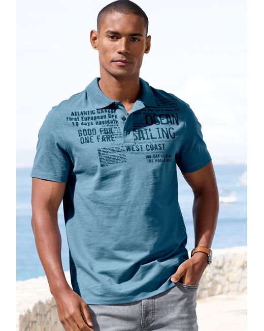 John Devin Poloshirt Regular-Fit, aus Slub-Qualität, mit Print in Blue für Herren